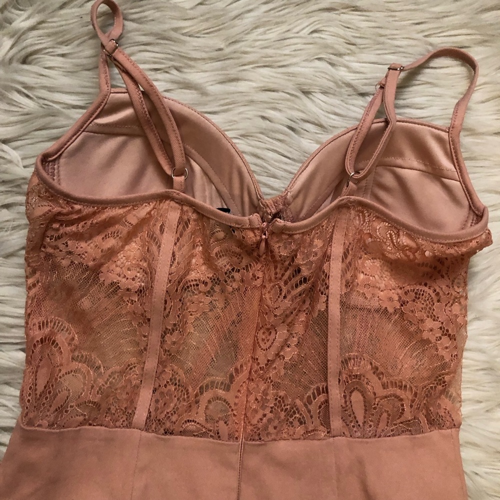 Haute Monde Corset Lace See Through Bodycon Flirty Coral Pink Mini Dress size L - Picture 9 of 13